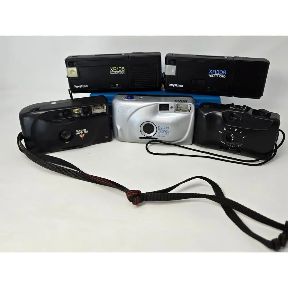 Vintage Film Camera Lot of 5 For Parts or Repair Kodak Sakar Keystone 35mm 110